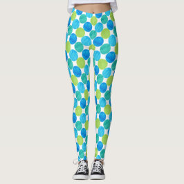 Turquoise Blue Neon Green Jumbo Polka Dots Leggings