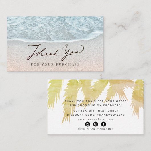 Turquoise Blue Ocean Beach Dank u Visitekaartje (Voorkant / Achterkant)
