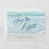 Turquoise Blue Ocean Beach Save the Date Aankondigingskaart (Voorkant / Achterkant)