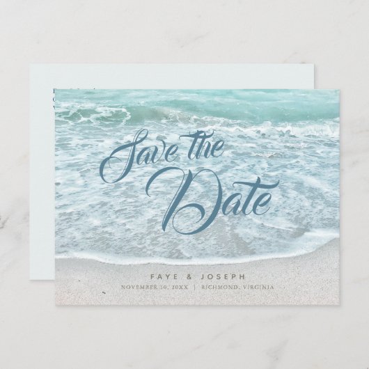 Turquoise Blue Ocean Beach Save the Date Aankondigingskaart (Voorkant / Achterkant)