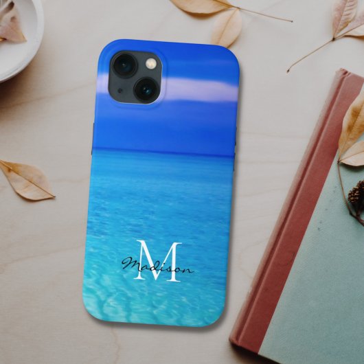 Turquoise Blue Ocean Custom Name Monogram iPhone Hoesje