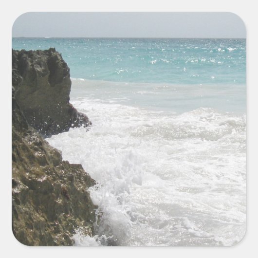 Turquoise Blue Ocean met Foamy Waves Seascape Vierkante Sticker (Voorkant)