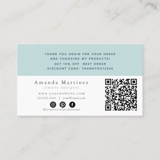 Turquoise Blue Ocean Sandy Beach Thank You QR Visitekaartje (Achterkant)