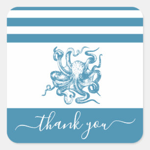 Turquoise blue octopus strand bedankt je script vierkante sticker