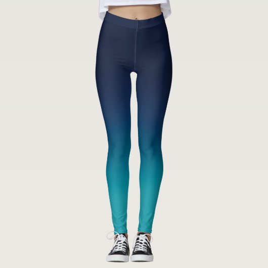 Turquoise Blue Ombre Elegant Gradient Leggings (Voorkant)