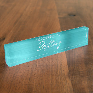 Turquoise Blue Ombre Folie Modern Brush Script Naambordje