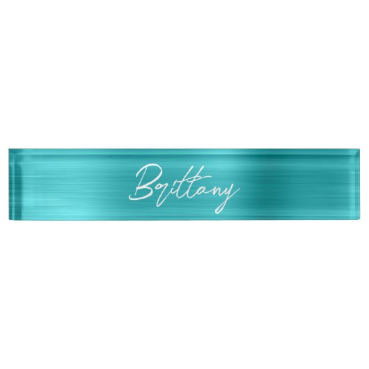 Turquoise Blue Ombre Folie Modern Brush Script Naambordje (Voorkant)