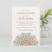 Turquoise Blue Orange Abstract Mandala Wedding Kaart (Staand voorkant)