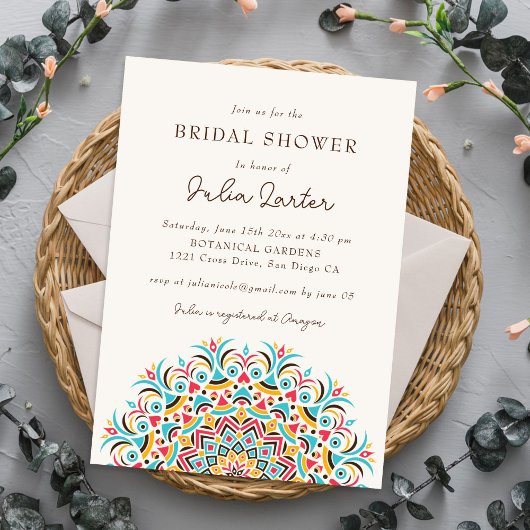 Turquoise Blue Orange Abstract Mandala Wedding Kaart