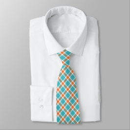 Turquoise Blue, Orange & White Plaid Men's Tie Stropdas