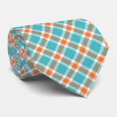 Turquoise Blue, Orange & White Plaid Men's Tie Stropdas (Opgerold)
