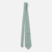 Turquoise Blue, Orange & White Plaid Men's Tie Stropdas (Achterkant)
