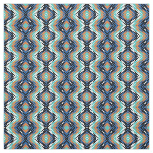 Turquoise Blue Oranje Black Aztec Mosaic Pattern Stof (Swatch)