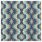 Turquoise Blue Oranje Black Aztec Mosaic Pattern Stof (Close Up)