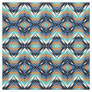 Turquoise Blue Oranje Black Aztec Mosaic Pattern Stof