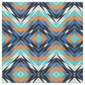 Turquoise Blue Oranje Black Aztec Mosaic Pattern Stof (Close Up)