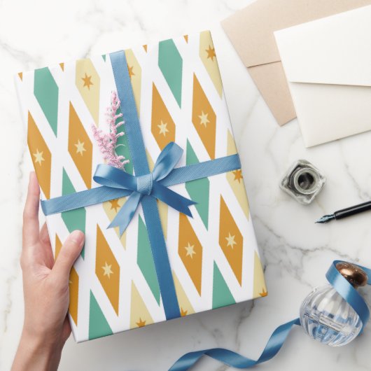 Turquoise Blue Oranje Cream Diamond Star Argyle Cadeaupapier (Geschenken)