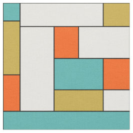 Turquoise Blue Oranje Gold Color Block midden eeuw Stof