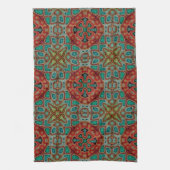 Turquoise Blue Oranje Red Green Bohemian Bali Art Theedoek (Verticaal)