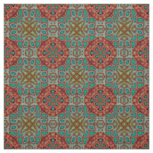 Turquoise Blue Oranje Red Green Orient Bali Art Stof