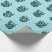 Turquoise Blue Owls Cadeaupapier (Hoek)