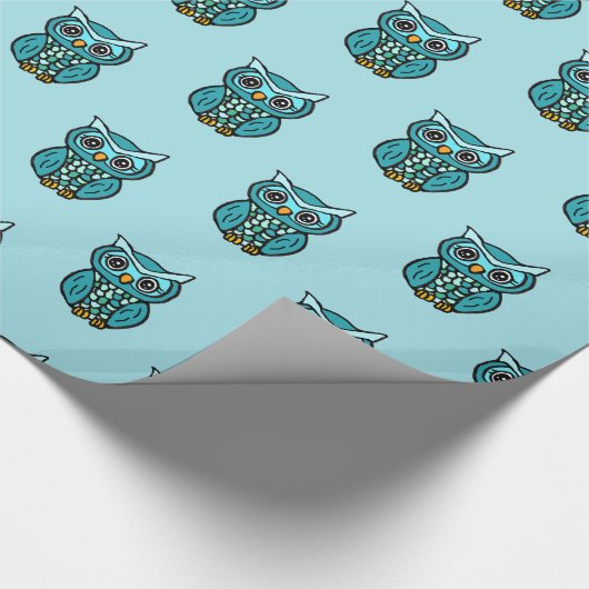 Turquoise Blue Owls Cadeaupapier (Hoek)