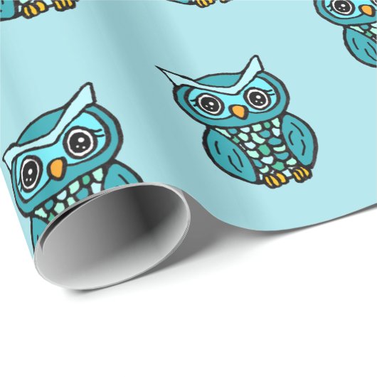 Turquoise Blue Owls Cadeaupapier (Rol Hoek)