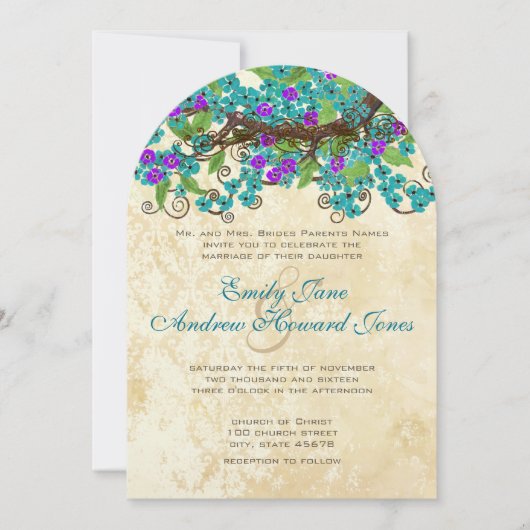 Turquoise Blue Paars Enchanted Forest Invitations Kaart (Voorkant)