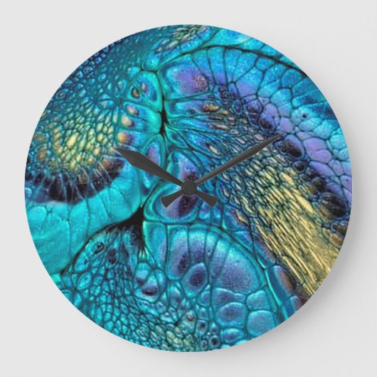 Turquoise blue paars gold Dragon skin Abstract Grote Klok (Voorkant)