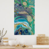 Turquoise Blue Paarse kleurrijke marmer fluid Art Poster (Keuken)