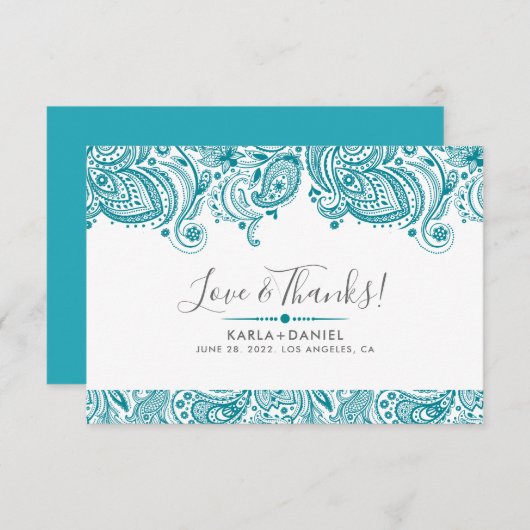 Turquoise-blue  Paisley Bedankkaart (Voorkant / Achterkant)