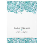Turquoise-blue  Paisley Lace Klembord (Achterkant)