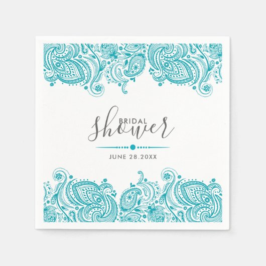 Turquoise-blue paisley lace servet (Voorkant)