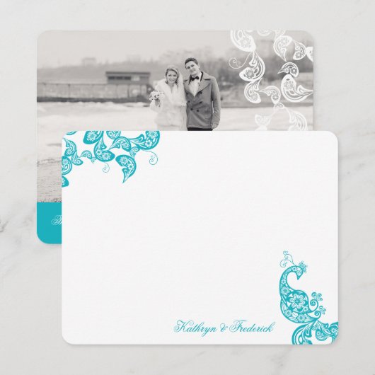 Turquoise Blue Paisley Peacock Hartelijk dank Bedankkaart (Voorkant / Achterkant)