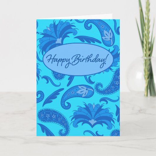 Turquoise & Blue Parisian Paisley Happy Birthday Kaart (Voorkant)