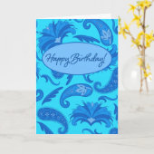 Turquoise & Blue Parisian Paisley Happy Birthday Kaart (Gele Bloem)