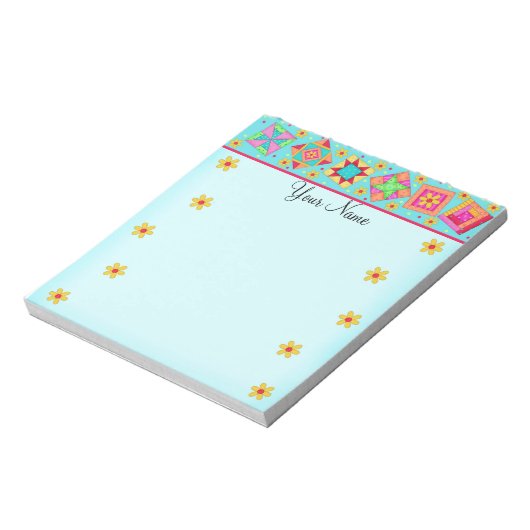 Turquoise Blue Patchwork Quilt Block Art Notitieblok (Linkerzijde)