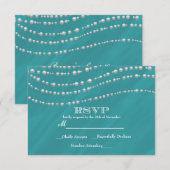 Turquoise Blue & Pearls Elegant RSVP-kaart RSVP Kaartje (Voorkant / Achterkant)