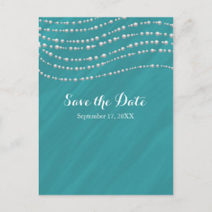 Turquoise Blue & Pearls Elegant Save the Date Aankondigingskaart