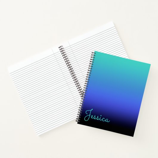 Turquoise Blue Periwinkle en Black Gradient Blank Notitieboek (Binnen)