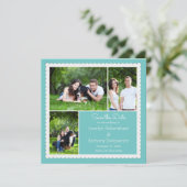 Turquoise Blue Photo Lijst Collage Save the Date Kaart (Staand voorkant)