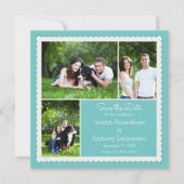 Turquoise Blue Photo Lijst Collage Save the Date Kaart (Voorkant)