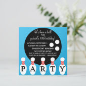 Turquoise Blue Pin Party Bowling Birthday Party Kaart (Staand voorkant)