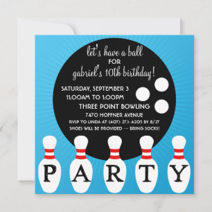 Turquoise Blue Pin Party Bowling Birthday Party Kaart