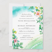 Turquoise Blue Pink Floral Botanical Wedding Kaart (Voorkant)