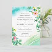 Turquoise Blue Pink Floral Botanical Wedding Kaart (Staand voorkant)