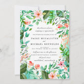 Turquoise Blue Pink Floral Botanical Wedding Kaart (Voorkant)