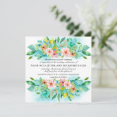Turquoise Blue Pink Floral Botanical Wedding Kaart (Staand voorkant)