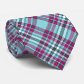 Turquoise Blue Pink Modern Tartan Stylish Pattern Stropdas (Opgerold)
