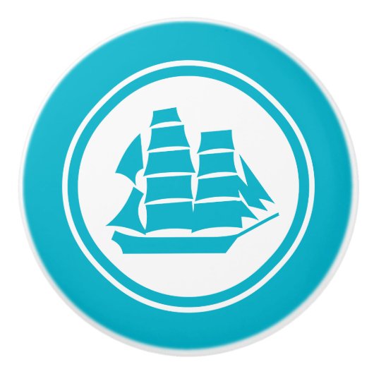 Turquoise Blue Pirate Ship Nautical keramische kno Knop (Voorkant)